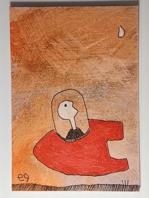 e9Art ACEO alien in spaceship outsider art brut naive