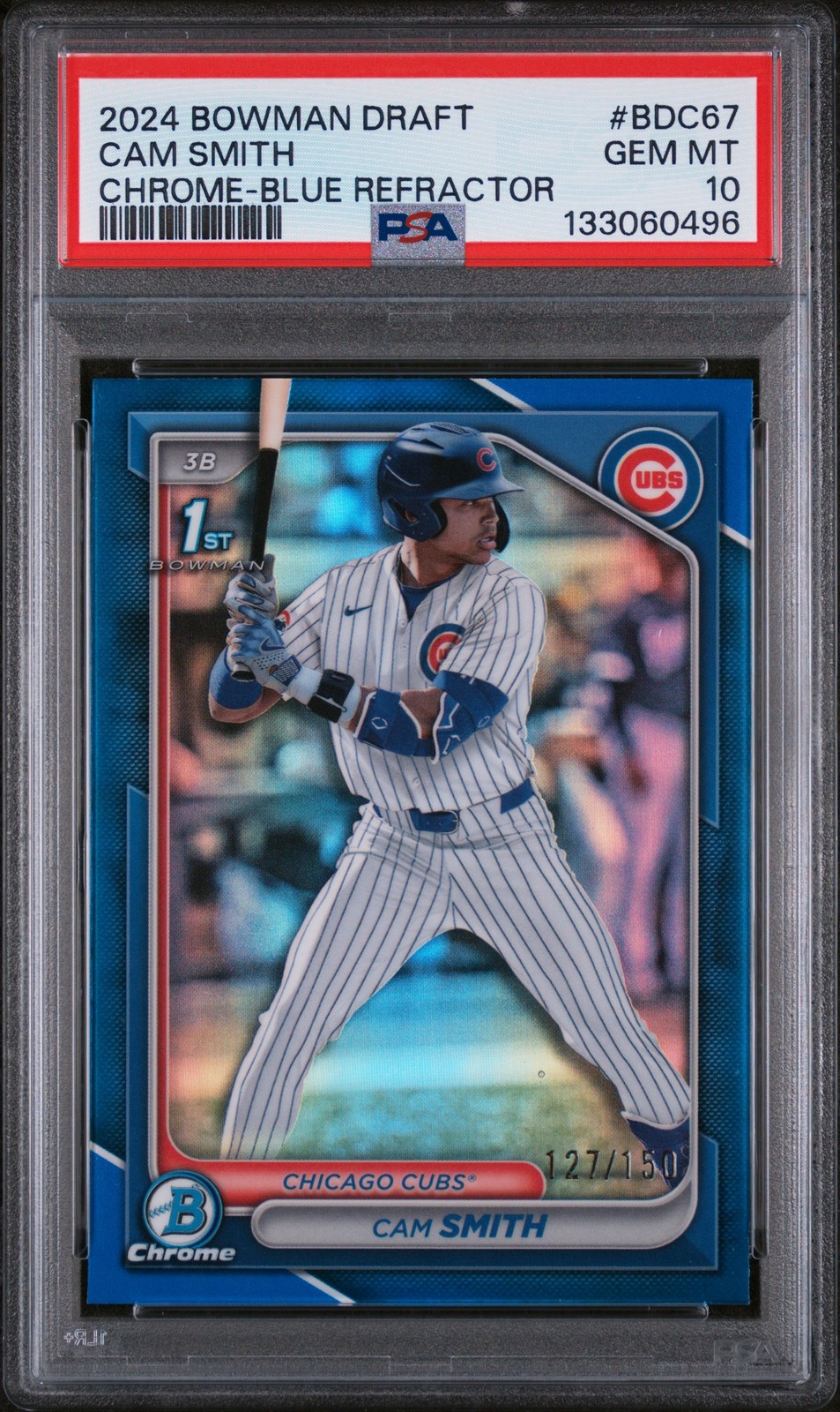 2024 BOWMAN DRAFT CHROME-BLUE REFRACTOR #BDC67 CAM SMITH 127/150 PSA 10
