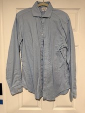 Calvin Klein Men's Blue Slim Fit Cotton Dress Shirt Spread Collar L 16 34/35
