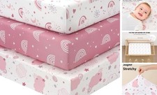 Baby Crib Sheets Girl, 3 Pack Toddler Bed 52x28x8 Inch Pack of 3 Pink Rainbow
