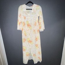 Vintage Long Pastel Floral Nightgown   Lace Trim   Small