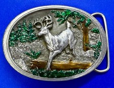 Running Jumping Deer Over the Log Wildlife Hunting Vintage 1986 C J Belt Buckle