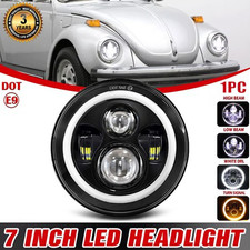 7 Inch Round Led Headlight Amber Halo Drl Hilo Beam For 1950-1979 Vw Beetle