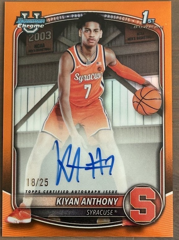 KIYAN ANTHONY # 18/25 2025-26 Bowman Chrome 1st Orange On Card Auto Color Match