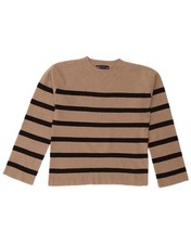 MARKS & SPENCER Womens Crew Neck Jumper Sweater UK 10 Small Brown Striped GJ01