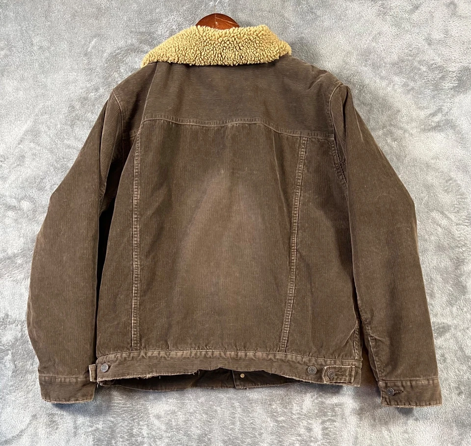 Jaqueta caminhoneiro jeans vintage marinha velha veludo masculina grande forrada Sherpa marrom Y2K - Imagem 2 de 4