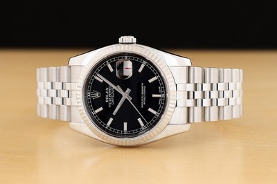 2008 CARD ROLEX MENS DATEJUST 116234 36MM BLACK 18K GOLD STEEL