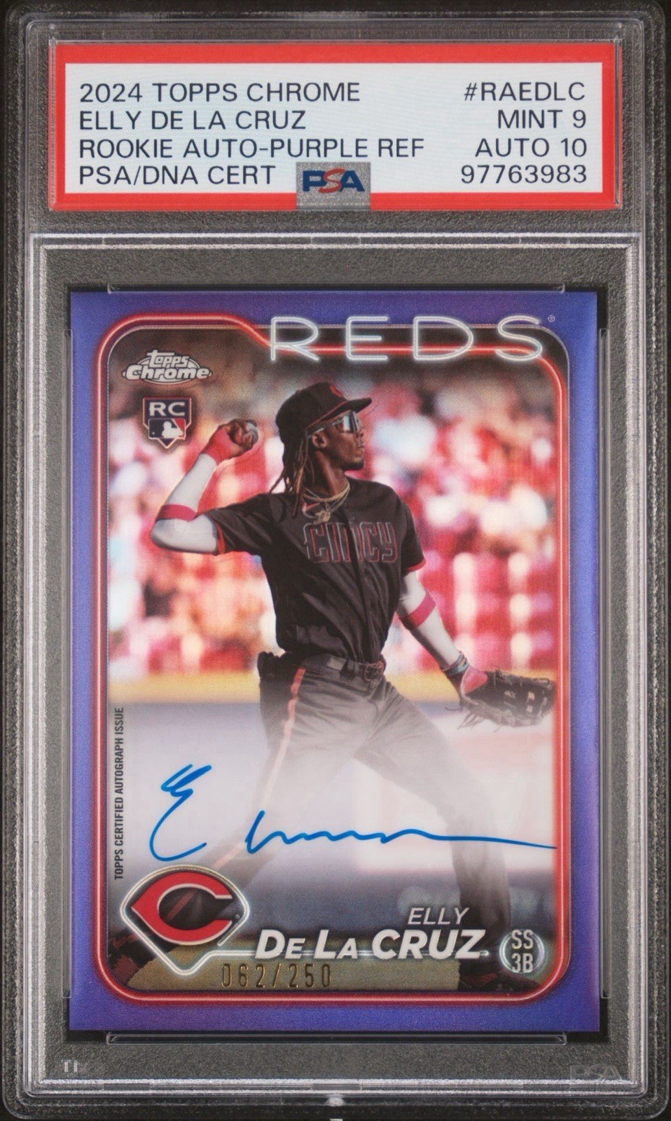 2024 Topps Chrome Elly De La Cruz True Purple Rookie Autograph #d/250!! #RAEDLC