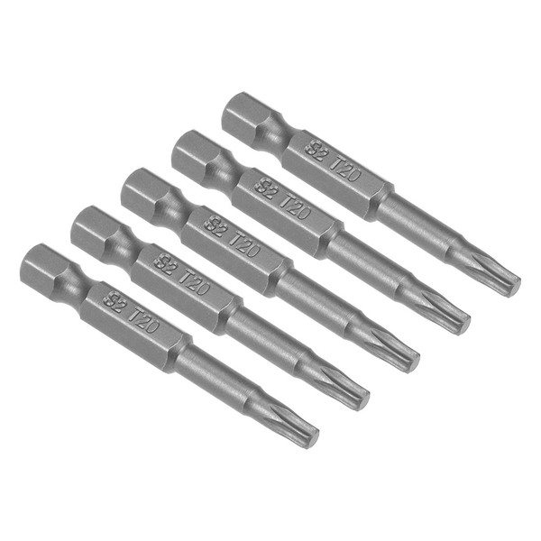 "5Pcs 50Mm Long 1/4\" Hex Shank T20 Torx Head Screwdriver Bits S2 High Alloy Steel"-image