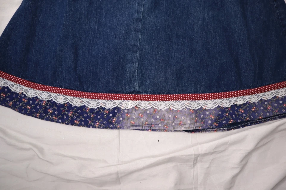 VTG 70s GUNNE SAX Women’s 2 XS Cottage Prairie Denim Lace Floral Jean Midi Skirt - Image 4 of 4