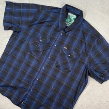 Dixxon Shirt Mens 3XL XXXL Black Blue Plaid Button Snap Baltic Bamboo Blend