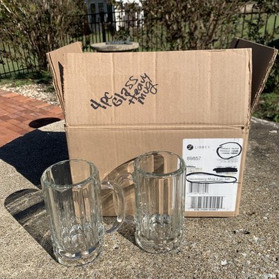 Set 4 Clear Libbey Glass Heidelberg Mugs Stein 10 panel 6'' tall NOS Original box