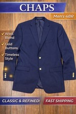 Chaps Blazer 48R Navy Blue Wool Blend Sport Coat Gold Buttons