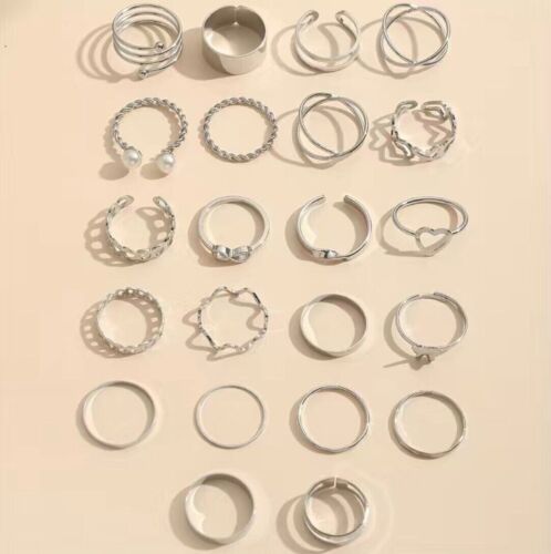 Woman’s Rings 22pc Set Silver Adjustable Fashion Boho - Picture 4 of 8