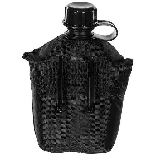 Classic US Army Style MFH Water Bottle with Cover - Black- 1L- Brand New - Picture 3 of 6
