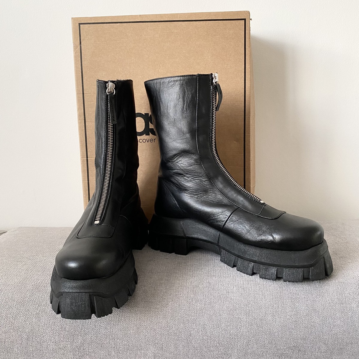 New 100% Leather Asos Chunk/biker Boots RRP £85 UK