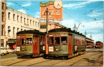 Postcard LA New Orleans Public Service Trolley Canal St Coca-Cola