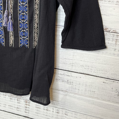 American Eagle Shirt Womens XL Blue Embroidered Raglan 3/4 Sleeve Tassels Cotton - Picture 8 of 15
