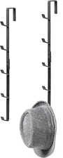 Black Metal Over-the-Door Coat, Hat & Purse Rack with 5 Hooks, Set of 2