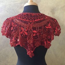 Sequin Beaded Lace Hip Wrap Collar Shoulder Shrug Shawl Applique Red