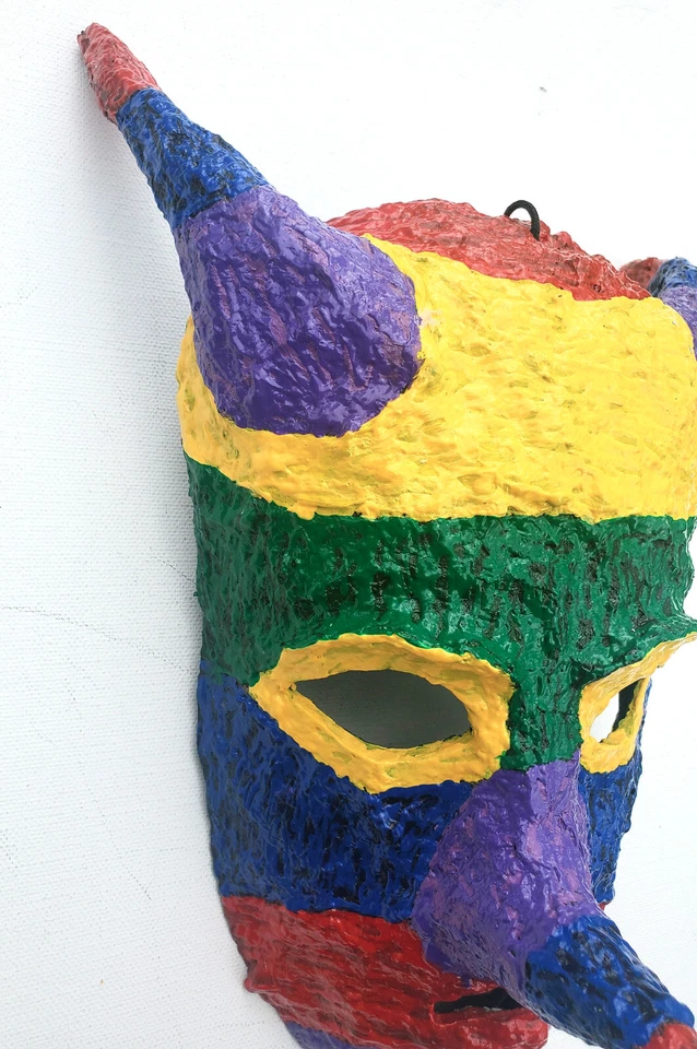 Rainbow Color Long Nose Horns Mask/Wall Art Handmade Wearable One-of-a-Kind - Image 4 of 4