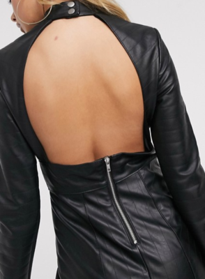 Women Soft Genuine Black Leather Quilted Backless Cut Out Design Mini Dress  | eBay