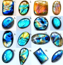 100 NATURAL MULTI FIRE LABRADORITE MIX SHAPE CABOCHON PENDANT GEMSTONE BZ