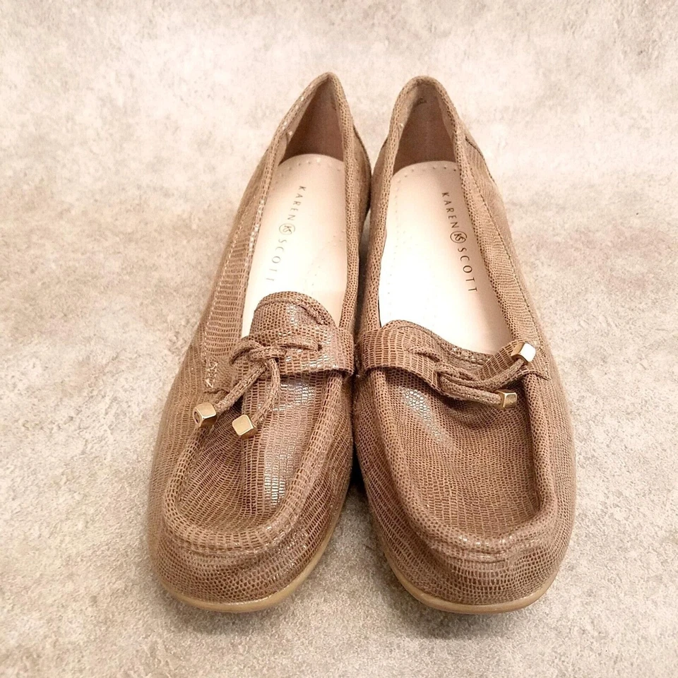 Mocassim Karen Scott Feminino Philiss Tamanho 9 Bronzeado Salto Cunha Baixo - Imagem 2 de 4