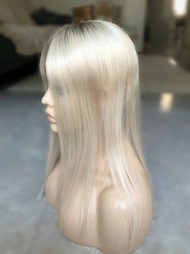 12-16" Rooted Platinium Blonde Brazilian Virgin Hair Topper 3x5" Human Hairpiece - Picture 5 of 10