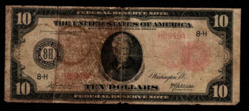 1914 $10 Red Seal St. Louis H6949A Low Grade - Picture 4 of 4