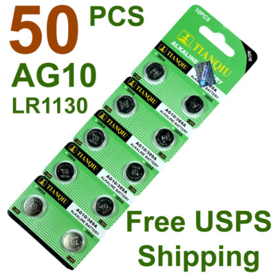 Clearance 50 PCS LR1130 AG10 389A 1.5V 0%Hg Alkaline Button Watch Battery