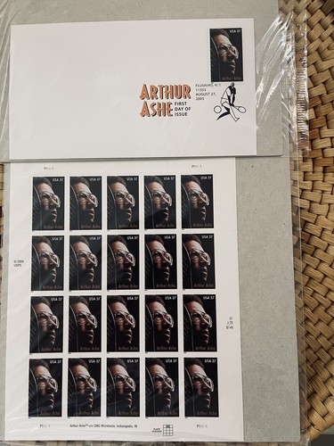 US SCOTT 3936 PANE OF 20 ARTHUR ASHE STAMPS 37 CENT FACE MNH INCL FIRST DAY COVR - Picture 9 of 20