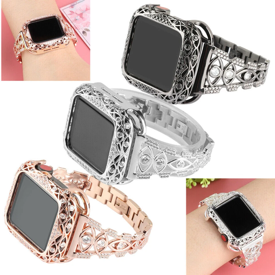 Bling Diamond Bracelet Straps Bumper Case For Apple Watch Bands 7 6 5 4 3 2 1  - Image 4 of 4
