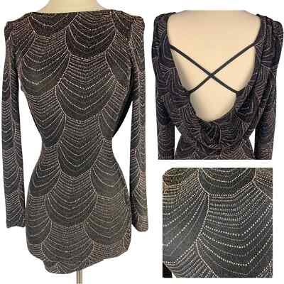 NWOT Windsor Sparkling Rhinestone Beaded Mini Holiday Dress Long Sleeve Sz  XS | eBay