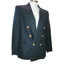 Vintage Navy Blue Wool Blazer Gold Buttons FOR UPCYCLING Womens Size 8 DH854