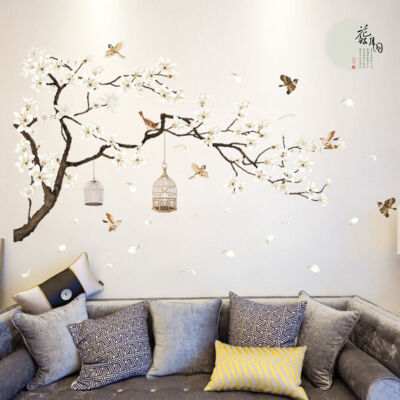 Removable Wall Decal Sticker - Flowers Leaves Branch Bird Mural For Nursery, Bedroom, Living Room