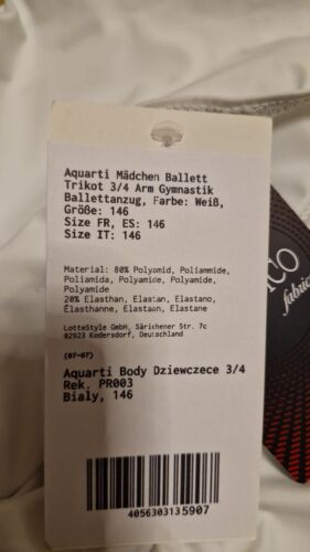 K-01541 Mädchen Ballett Trikot 3/4 Arm Gymnastik Ballettanzug, Gr.146, weiß NEU - Bild 3 von 3