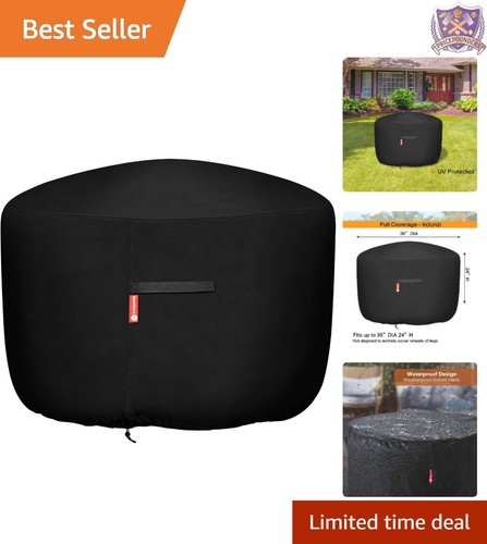 Round Gas Fire Pit Cover 600D Waterproof 36" Dia Adjustable for Outdoor Use
