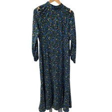 Zara Vibrant Floral Print High Neck Shoulder Cut Out Midi Dress Size Large 