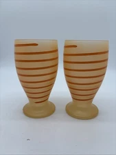 Luminarc Orange Satin Glass Ribbed Swirl Glasses Vintage Hard To Find Color 2 Pc