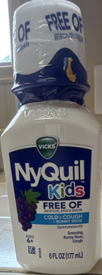 Vicks NyQuil Kids Grape Syrup 6 fl oz Alcohol-Free Dye-Free Cold Relief