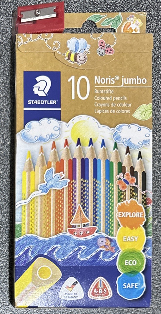 STAEDTLER (128 NC10) 10x  Noris Jumbo Colouring Pencils With Free Sharpener