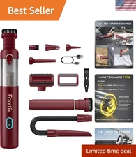 Red Cordless Vacuum with Suction Power and Accessories - Ideal for Cars & More