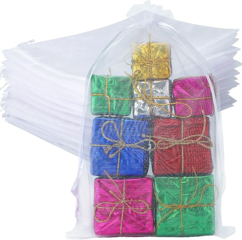 Anwyll White Organza Bags,8x12 Inch Sheer Bags Drawstring,50 Pcs white