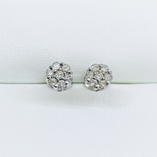 0.12 Ct 10k White Gold Round Cut Natural Diamond Flower Halo Stud Earrings