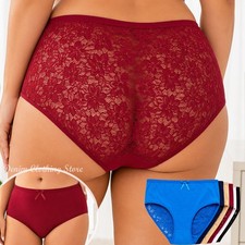 6 Pack 2XL 3XL 4XL Plus Size Women Cotton Brief Panties Floral Lace Back Design