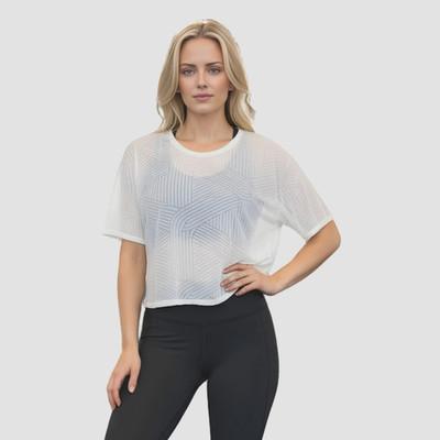 Adidas Damen Cropped T-Shirt Medium UK 12-14 weiß Climalite Freelift Gym