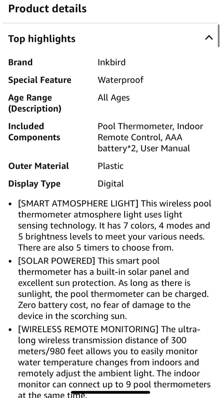 INKBIRD IBS-P05R Solar Powered Wireless Pool Thermometer with Ambient Light | Di