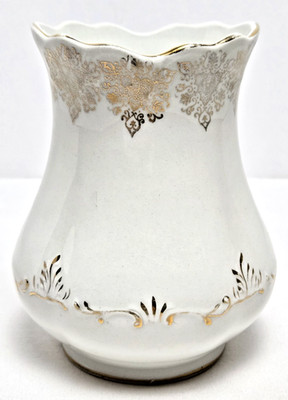 Antique The Colonial Co Toothbrush Razor Jar Vase White Gold Trim 1903-1922 Ohio