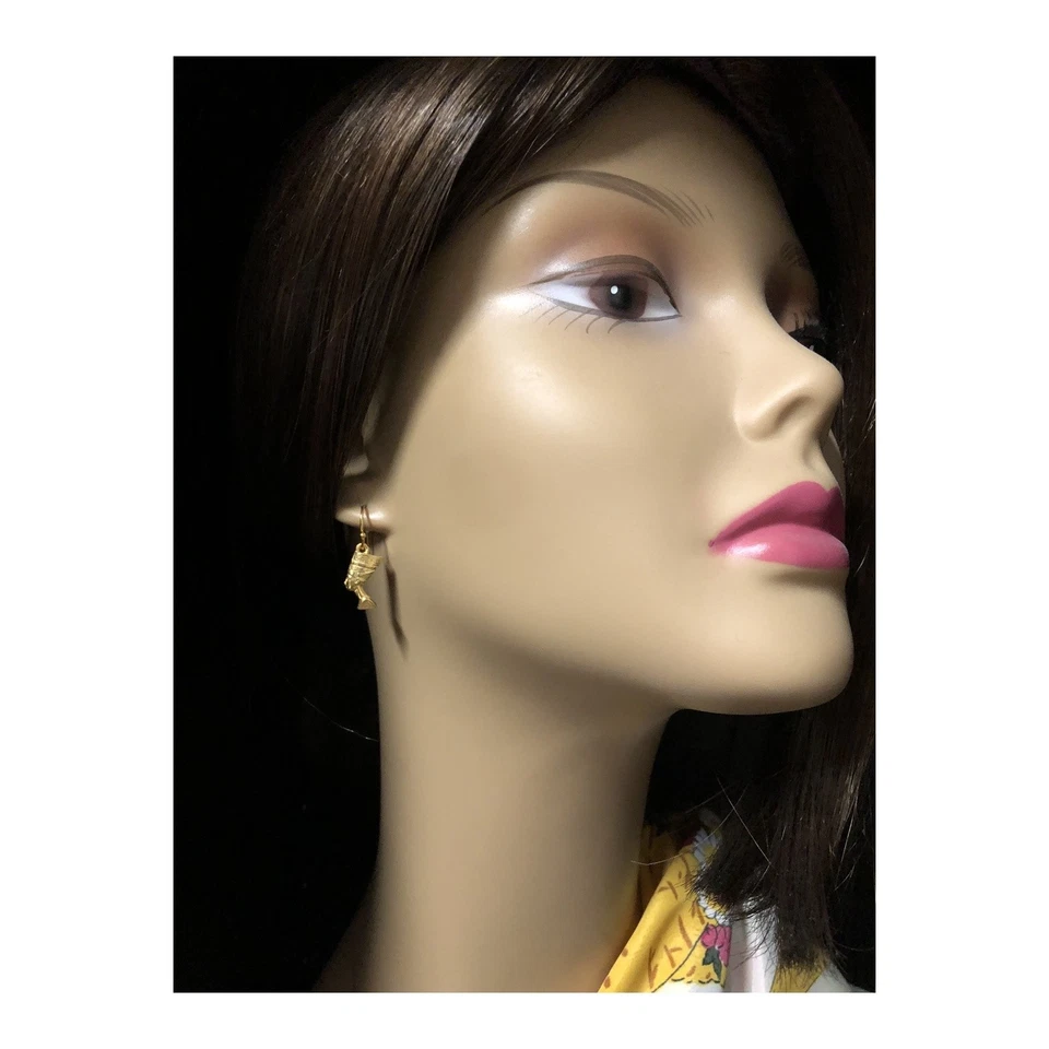 Gold Finish Tiny Nefertiti Drop Earrings Egyptian Inspired Earrings - Image 3 of 4